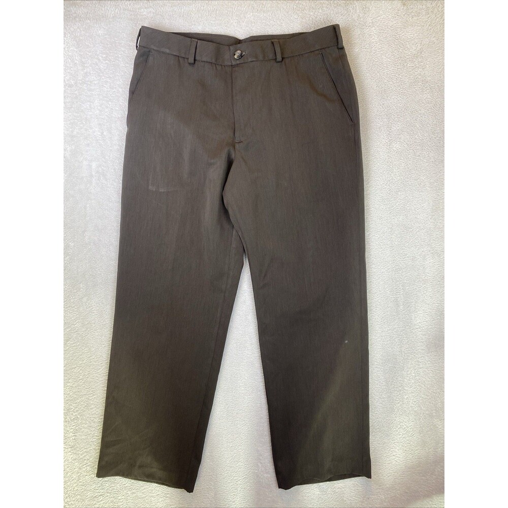 IZOD Performance Dress Pants Men's 34x29 (Fits 34x28) Brown Flat Front Straight